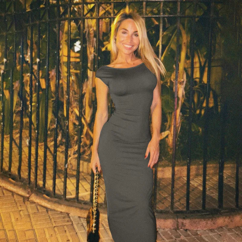 Backless Maxi Dress for Women Black A Line Elegant Party