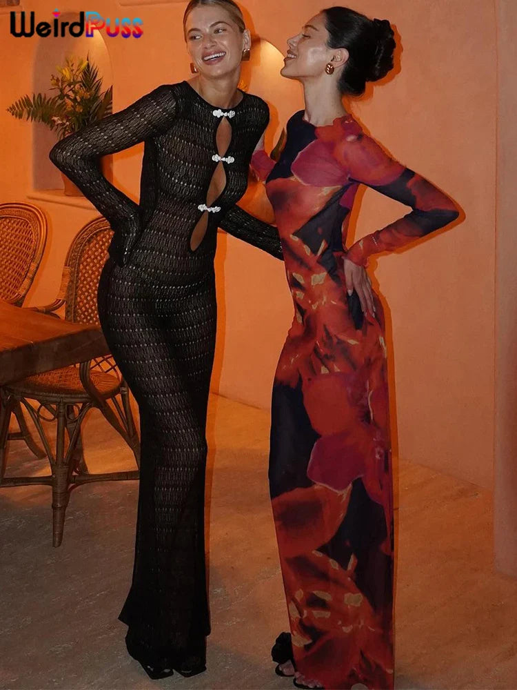 Colorful Print Velvet Bodycon Dress Women Long Sleeve