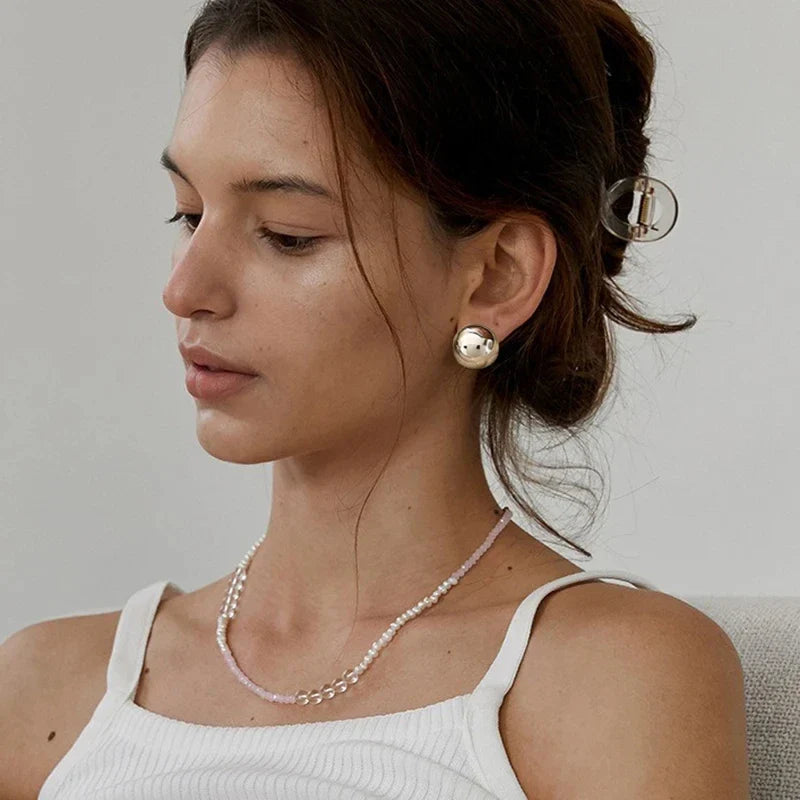 Punk Fashion Geometric Half Metal Big Ball Round Stud Earrings for Women and Girls Party Accessories