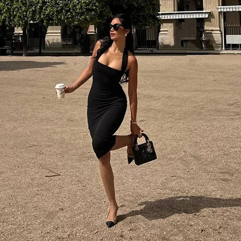 Black One Shoulder Bodycon Evening Dress Backless Chic