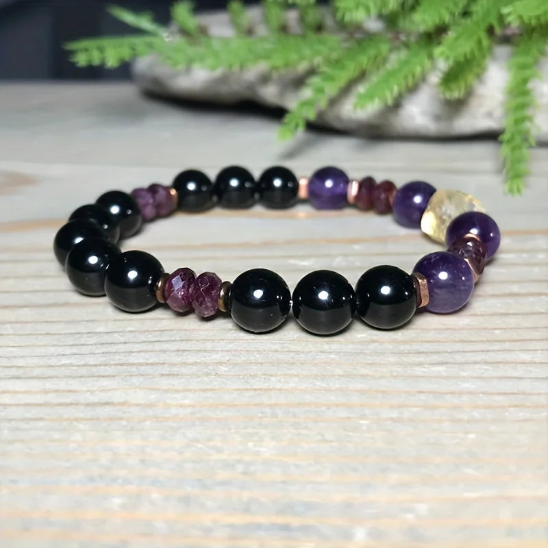 Attract Money Citrine Empathy Protection Bracelet with Garnet Black Tourmaline and Amethyst for Successful Healing and Stress Relief