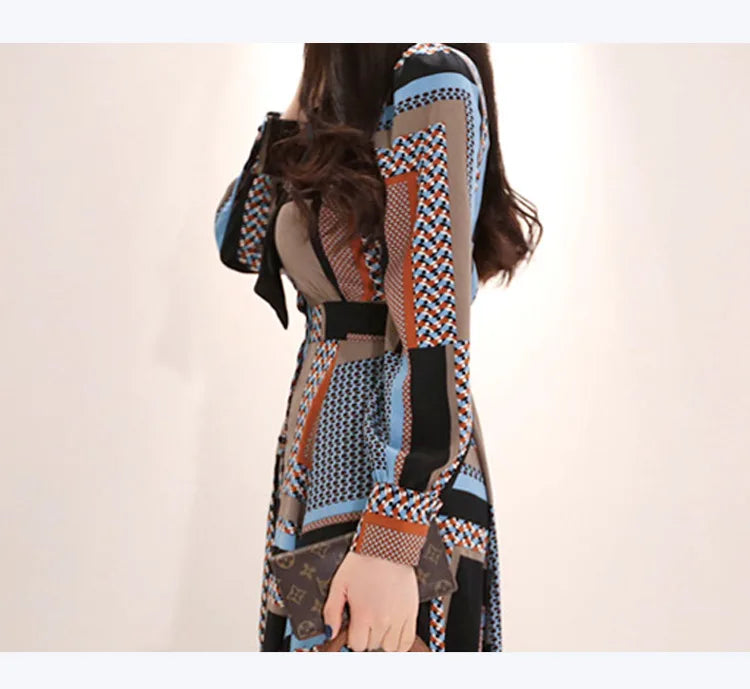 Vintage Print Long Shirt Dress For Women Ankle Length