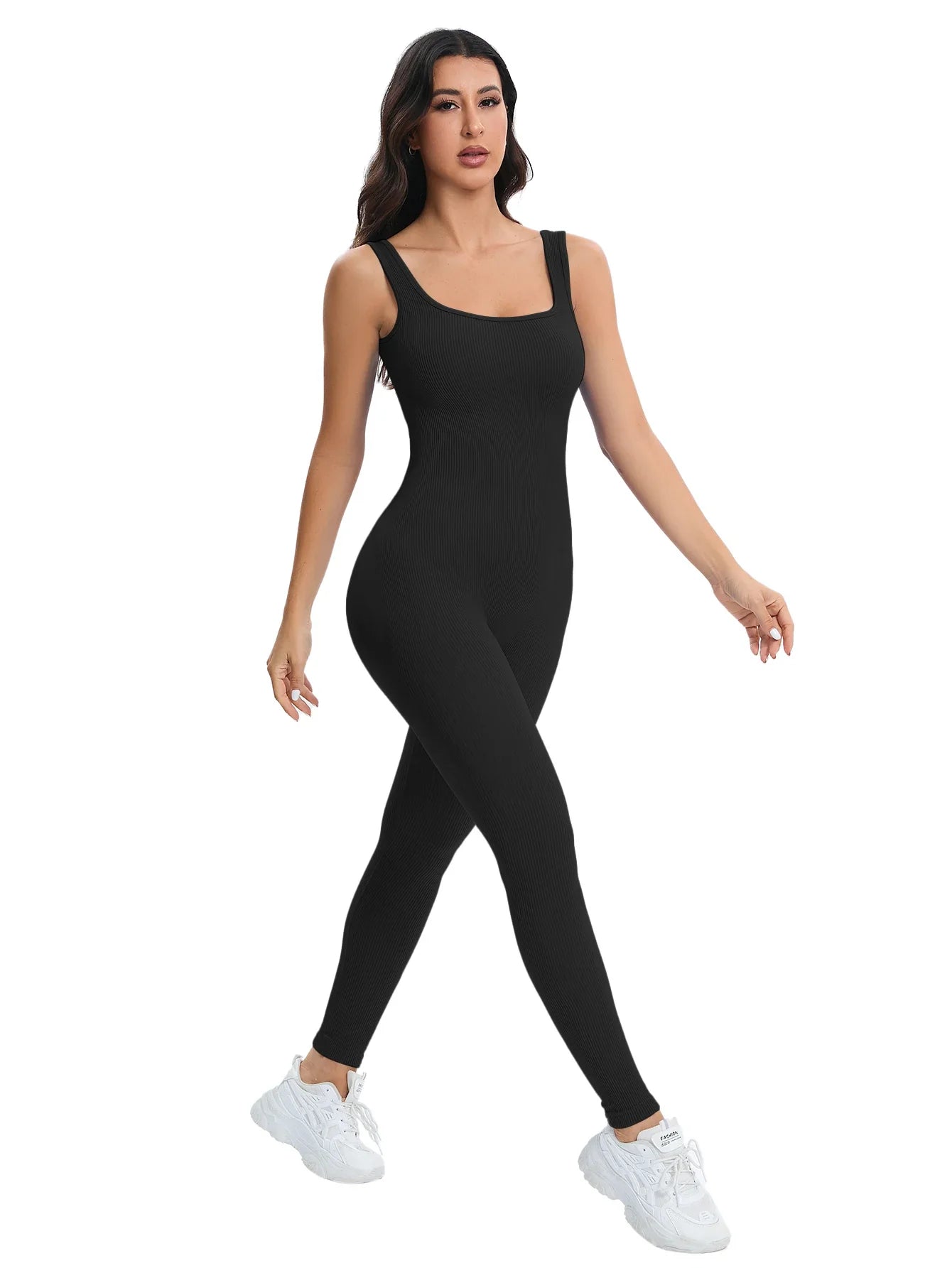 Shapewear Jumpsuit for Women Built-In Bra Sleeveless Bodycon Ribbed Square Neck Summer Romper with Seamless Stretch Fabric and Butt Lifting Support