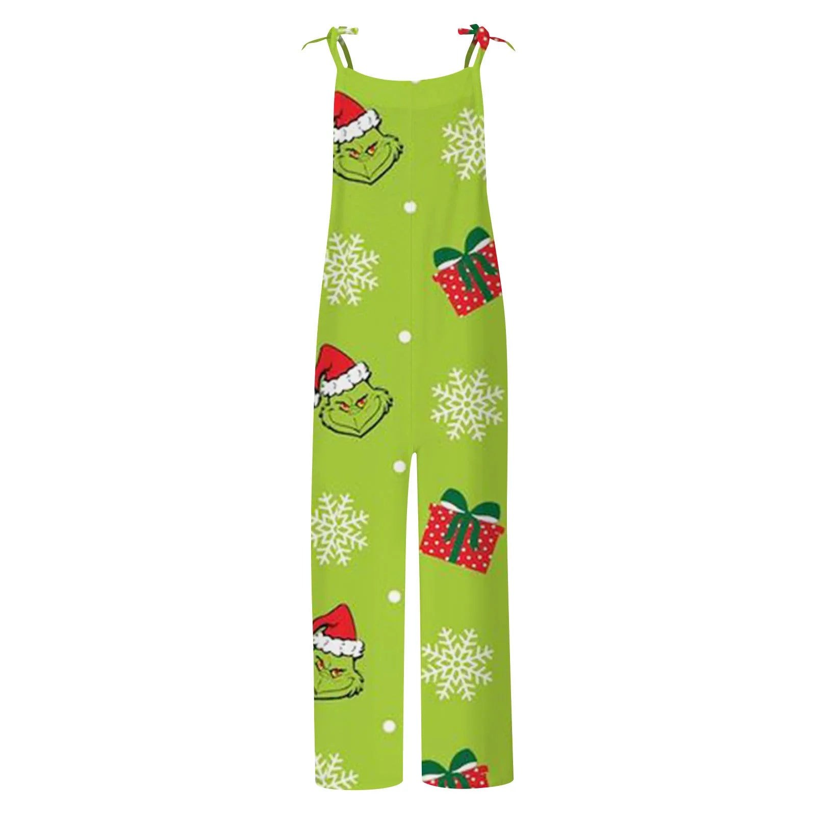 Kawaii Cartoon Print Casual Loose Vintage Strappy Jumpsuit Women's Fashion Festival Pants with Christmas Theme