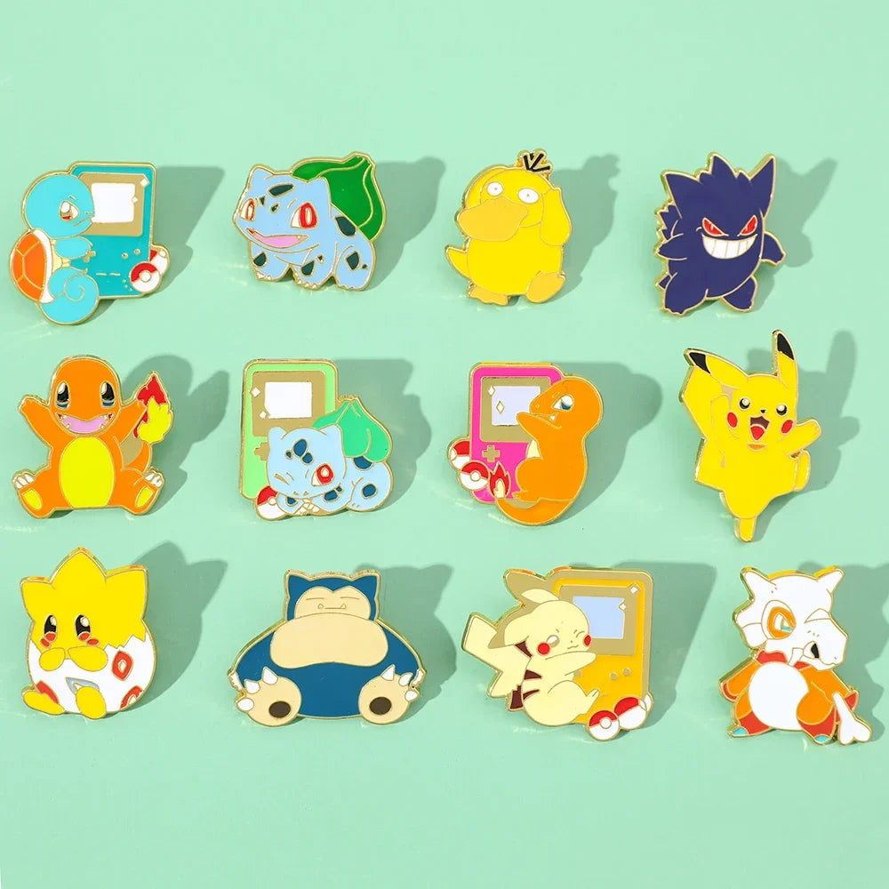 Creative 4 Piece Enamel Brooch Set Featuring Cute Game Console Pikachu Togepi and Charmander Pins for Wallet Backpack and Clothing