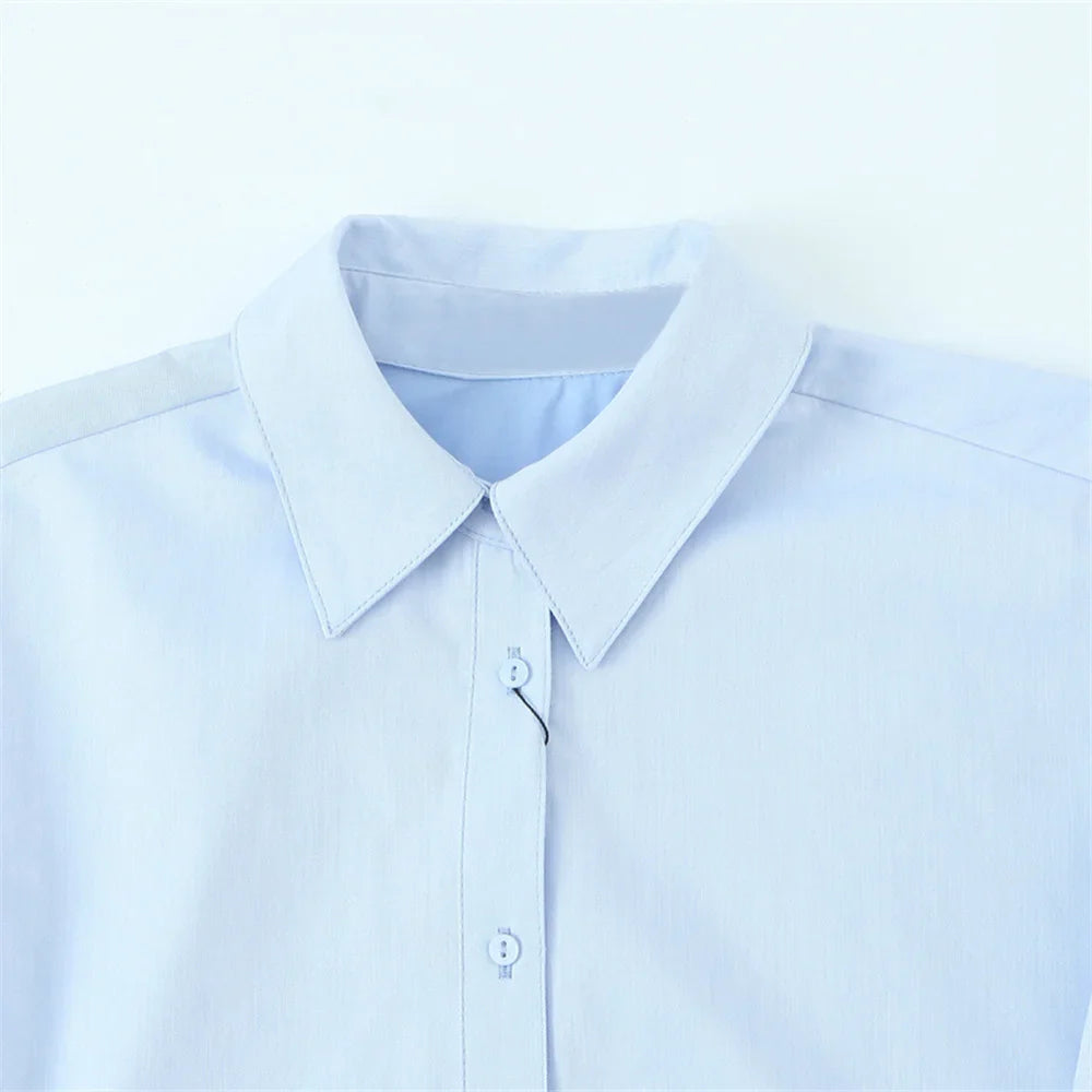 Women's Casual Waist Button-Up Shirt Long Sleeve Lapel Solid Color Slim Fit Spring Blouse