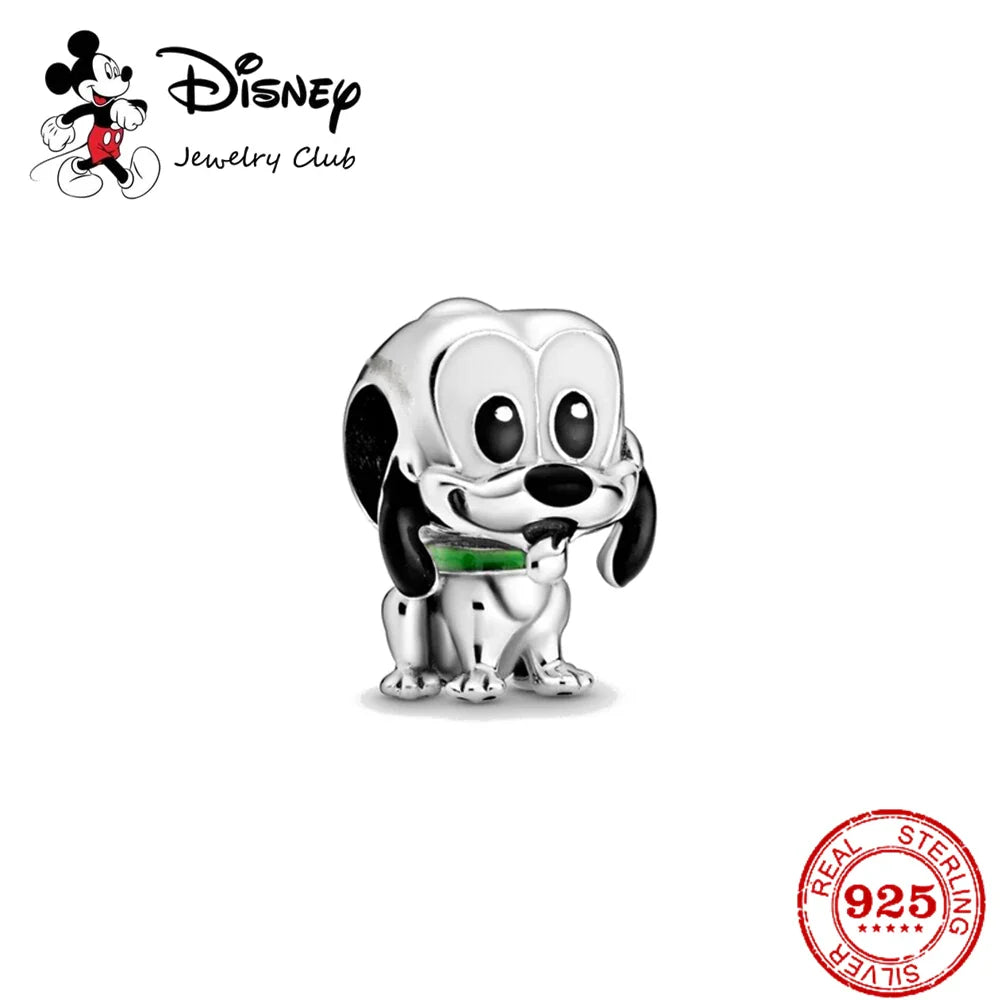 925 Sterling Silver Mickey Minnie Charm Beaded Fit Snake Bracelet DIY Ladies Jewelry