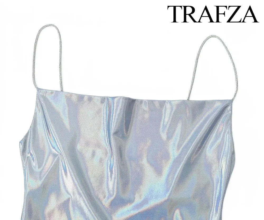 Metallic Glitter Backless Spaghetti Strap Dress For Party