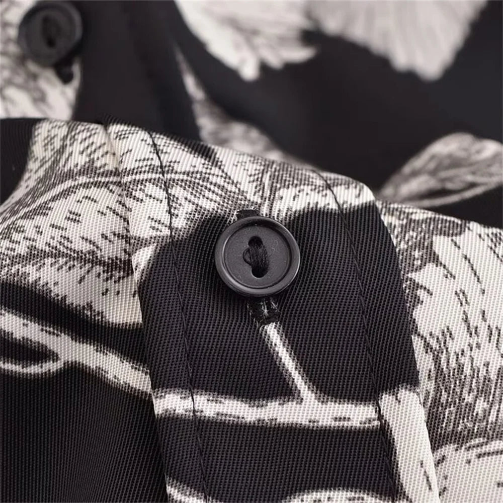 Casual Fashion Printed Collar Long Sleeve Shirt and Drawstring Pants Set for Women