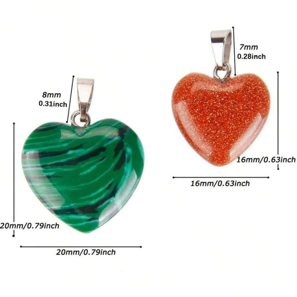 10 Pcs Heart Shaped Stone Pendant Charms Crystal Chakra Beads for DIY Jewelry Making