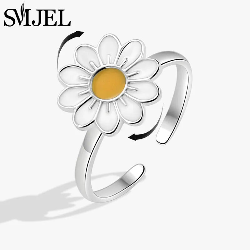 Sunflower Anxiety Ring Fidget Spinner with Butterfly and Hummingbird Charms for Stress Relief Gifts for Women