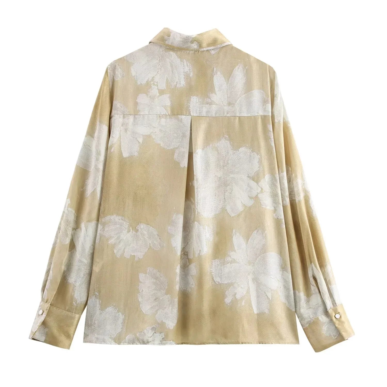 Silk Satin Flower Print Long Sleeve Shirt and Pants Set for Women