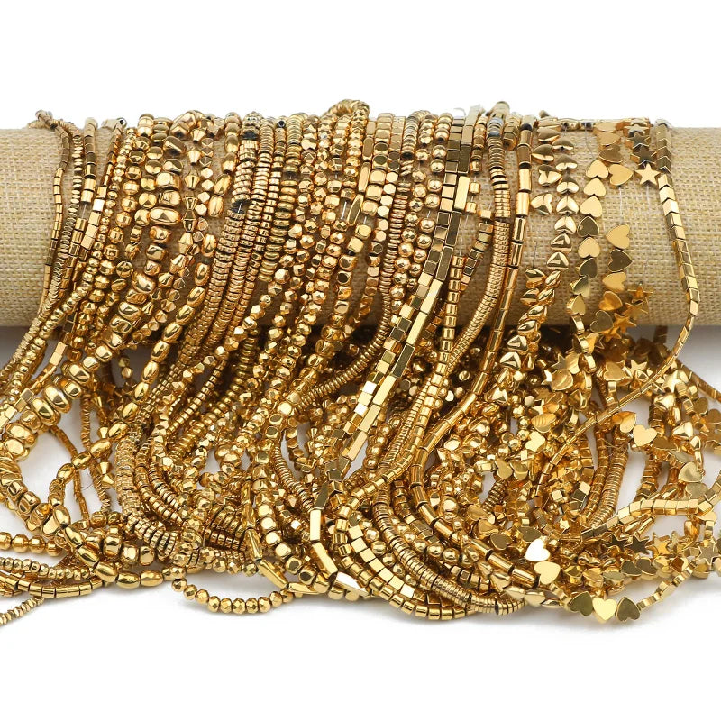 Hematite Natural Stone Gold Plated Loose Beads for DIY Jewelry Making - Star and Heart Shapes