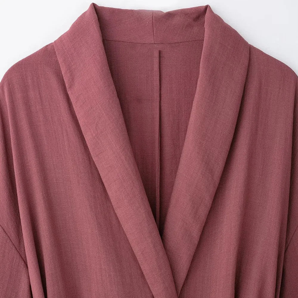 Women's V-Neck Long-Sleeve Side Tie Kimono Top and Elastic Waist Trousers Casual Chic Suit