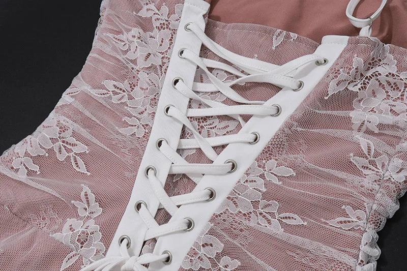 Lace Side Square Neck Dress for Elegant Evening Party