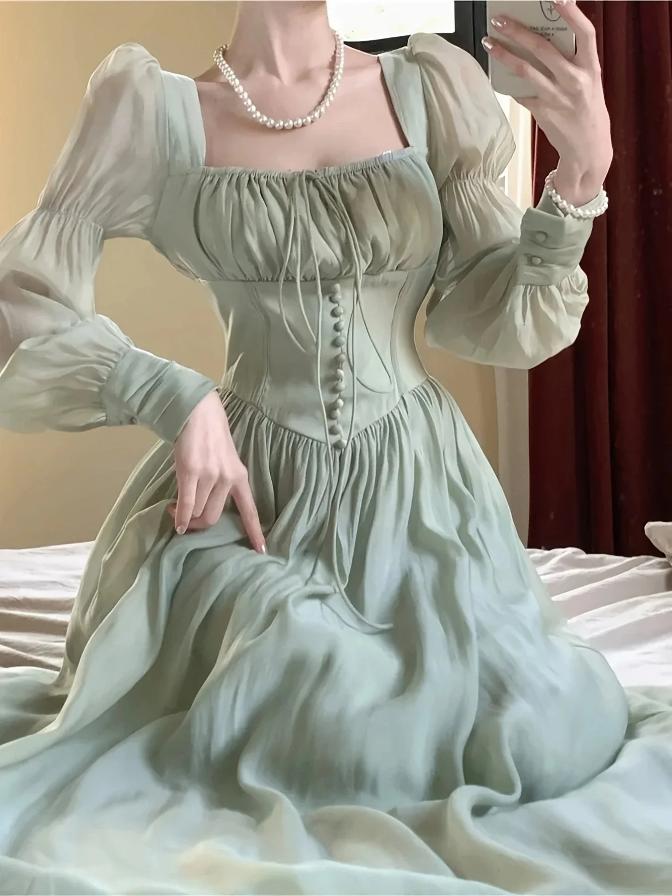 Elegant Long Sleeve Vintage Party Birthday Dress For Women