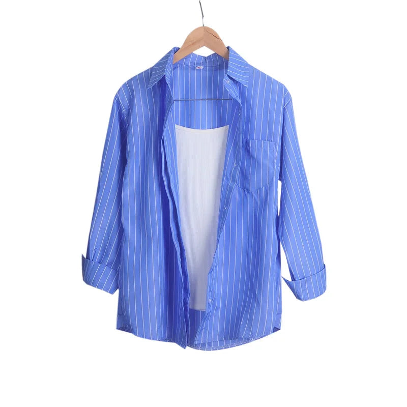 Lightweight Sun Protection Women's Stripe Long Sleeve Blouse and Cardigan for Spring and Summer Outdoor Wear