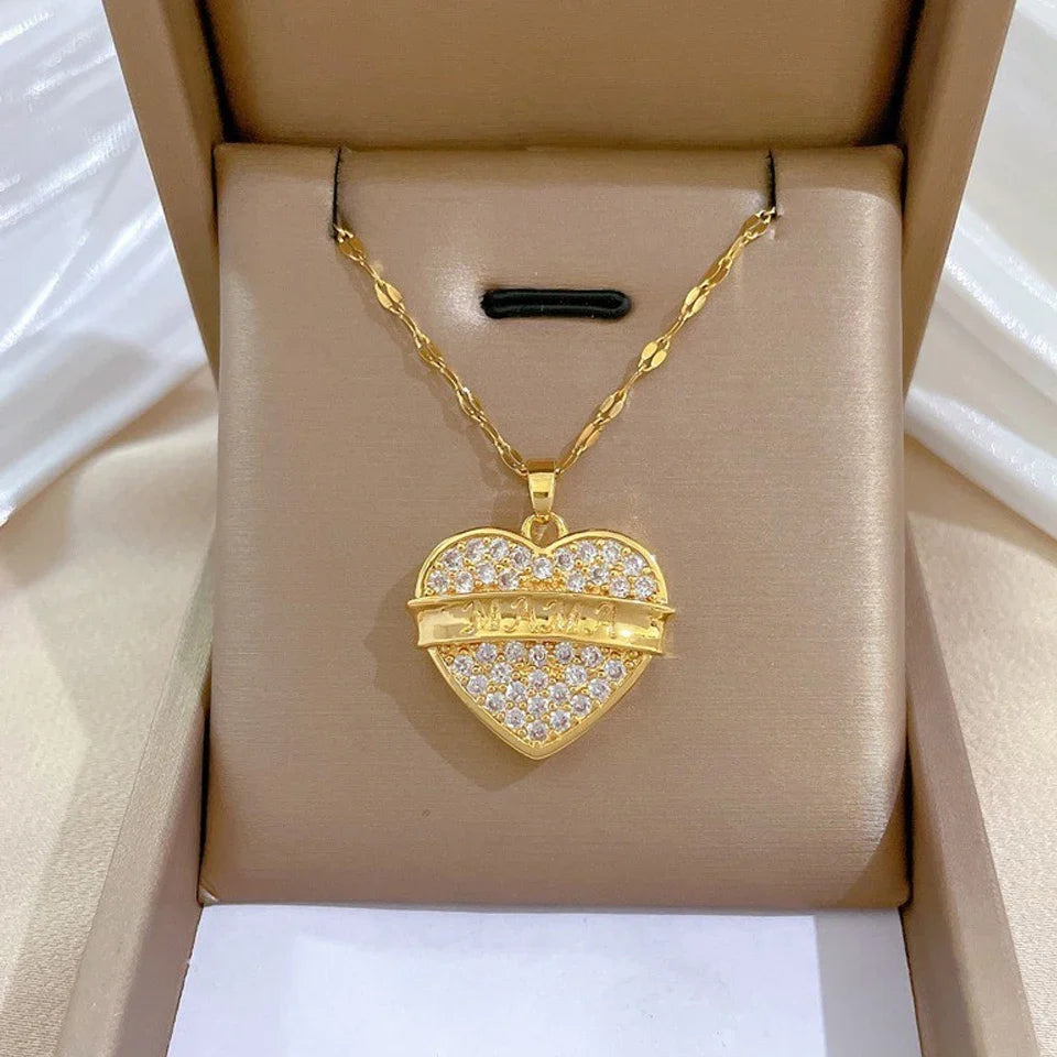 Trendy Heart Stainless Steel Zirconia Necklace for Women - Elegant Gold Color Jewelry for Parties and Daily Wear