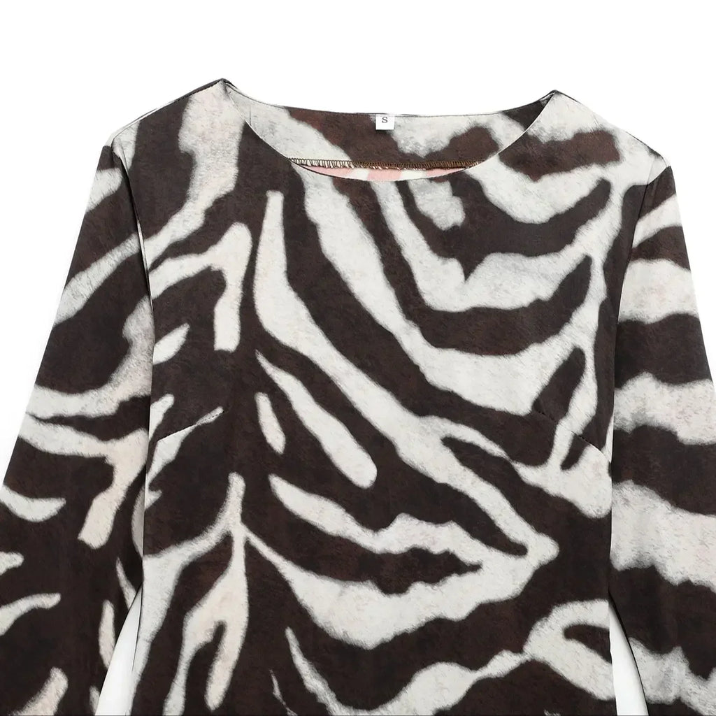 Zebra Print Long Sleeve Summer Dress For Women Chic