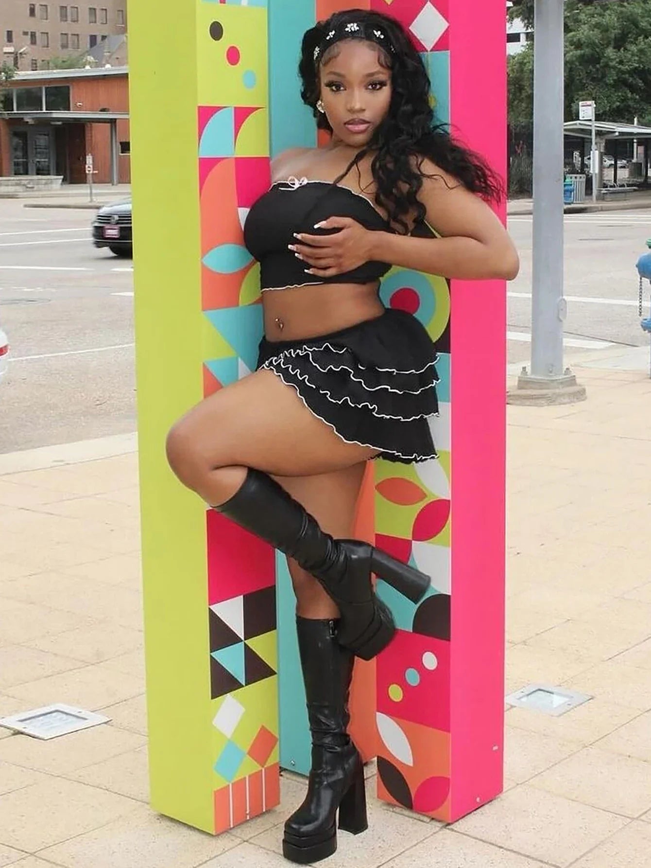 Sexy Matching Tube Top and Ruffled Skirt Set Women Summer Party Club Date Outfit Streetwear Y2K Style