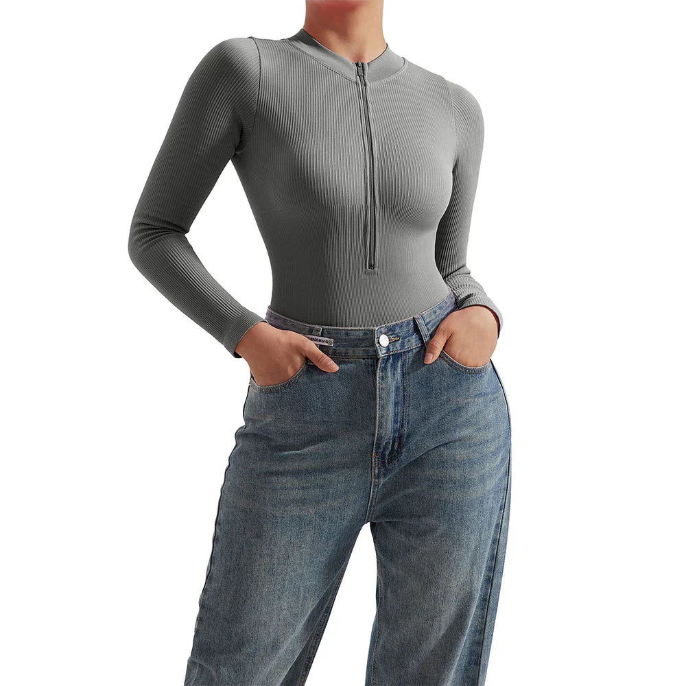 Bodycon Long Sleeve Jumpsuit for Women Zipper Romper Playsuit Fashion Streetwear Autumn Winter Slim Fit Bodysuit