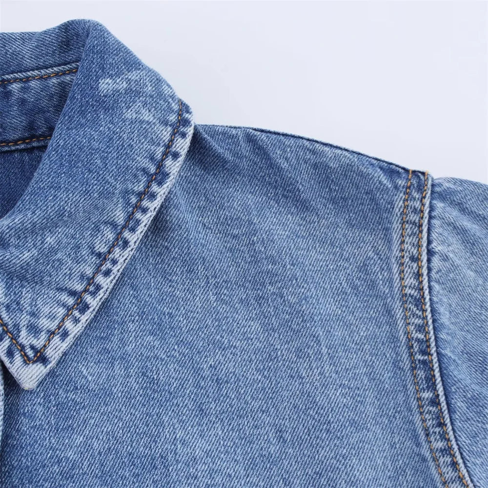 Women's Versatile Denim Long Sleeve Shirt and Pants Set for Casual Spring and Summer Wear