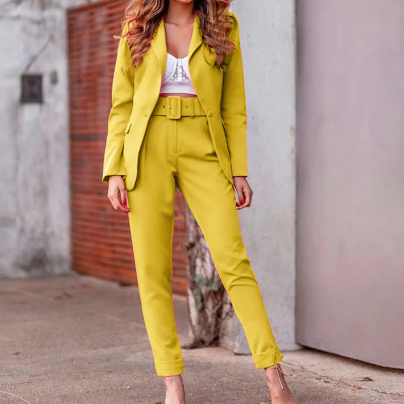 Bamboo Casual Blazer and Pencil Pants Set for Women