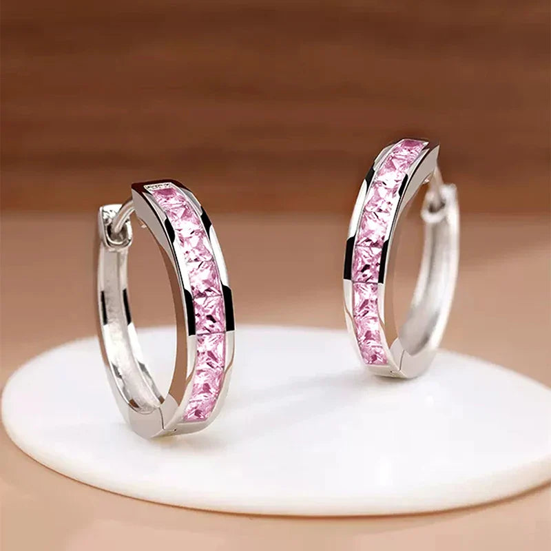 Women's Classic Hoop Earrings with Princess Square CZ Elegant Jewelry Accessories