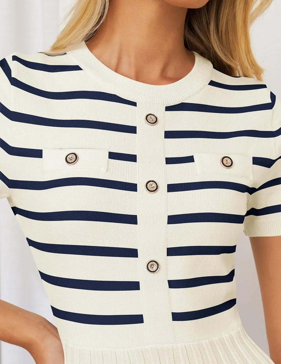 Ice Silk Knitted Striped Summer Dress For Women Loose Fit