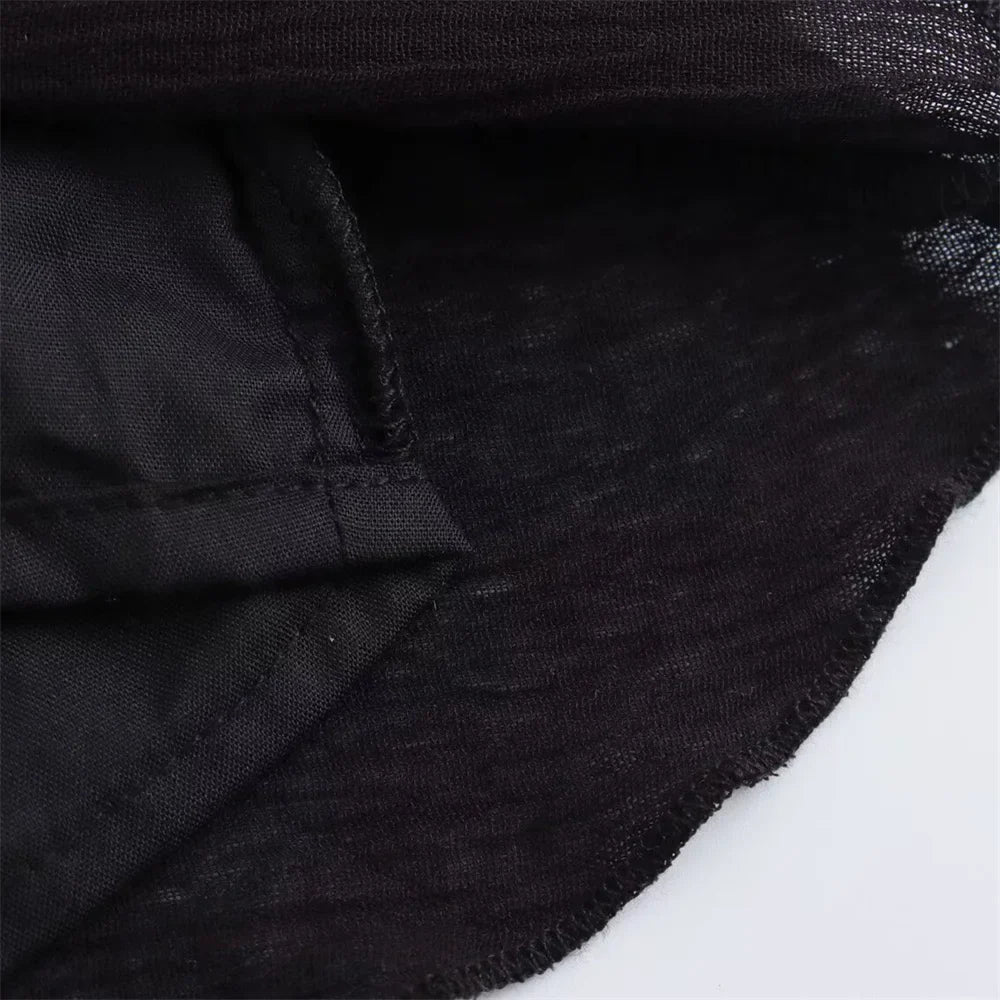 Backless Summer Dress Black Floral Layered V Neckline