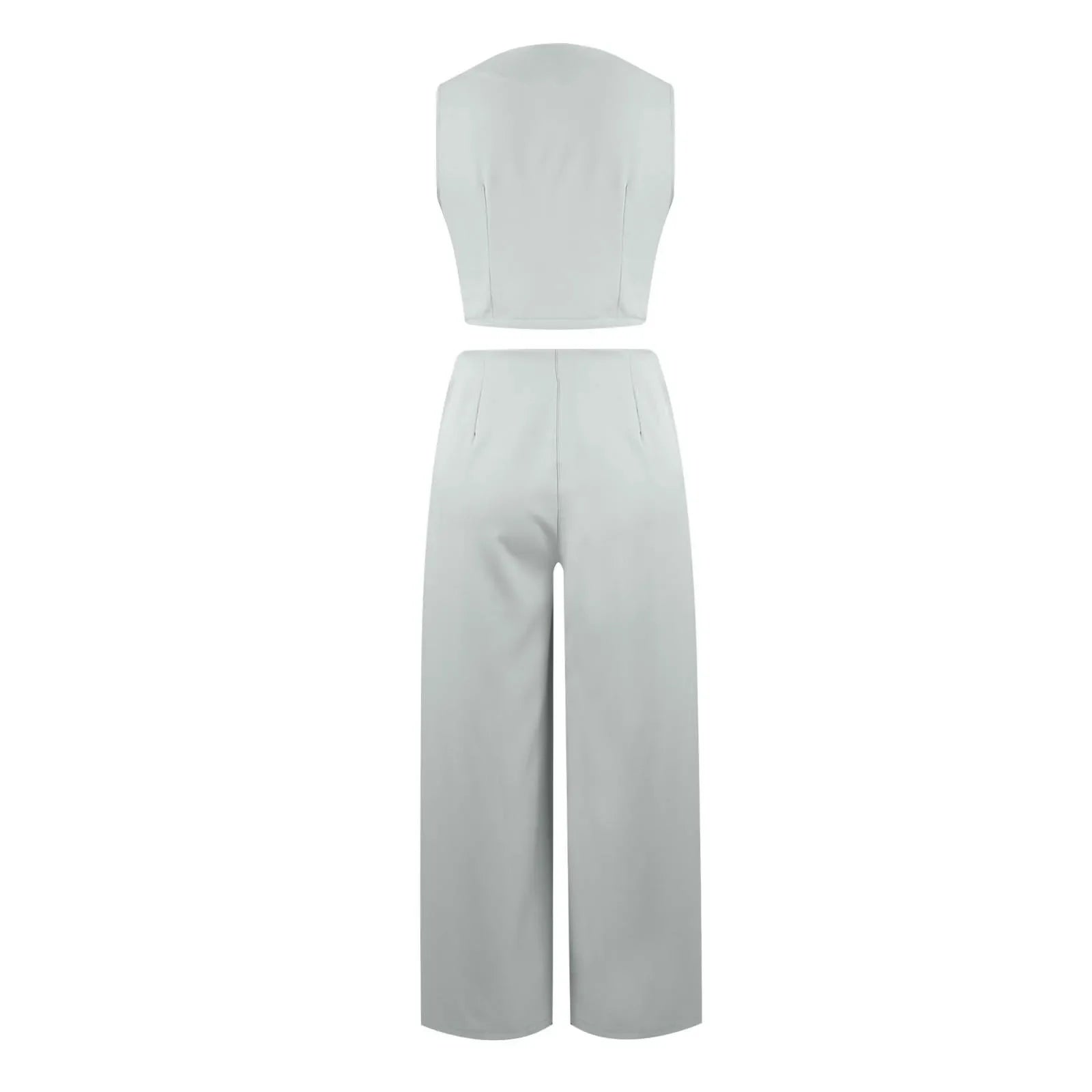 Sleeveless V-Neck Vest and Wide Leg Pants Suit for Women