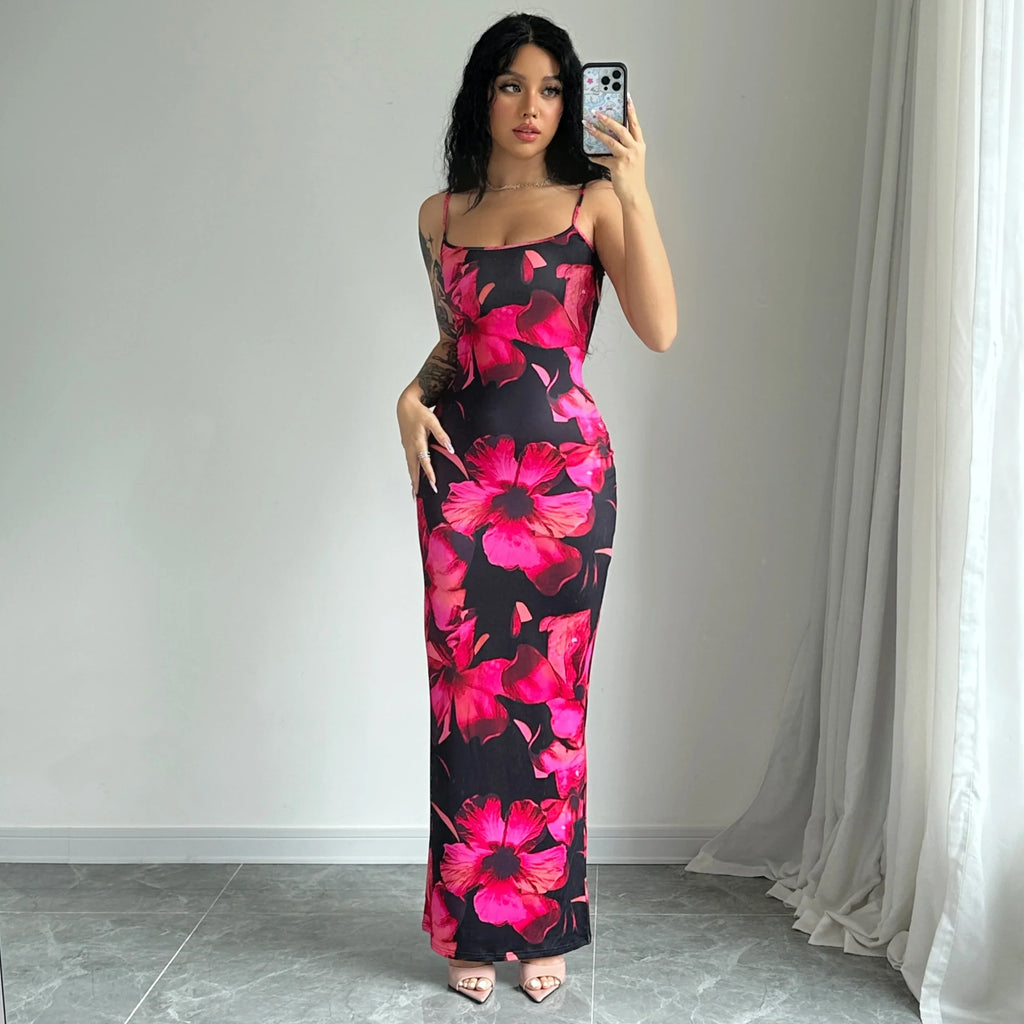 Floral Print Sexy Sleeveless Maxi Dress for Party Vacation