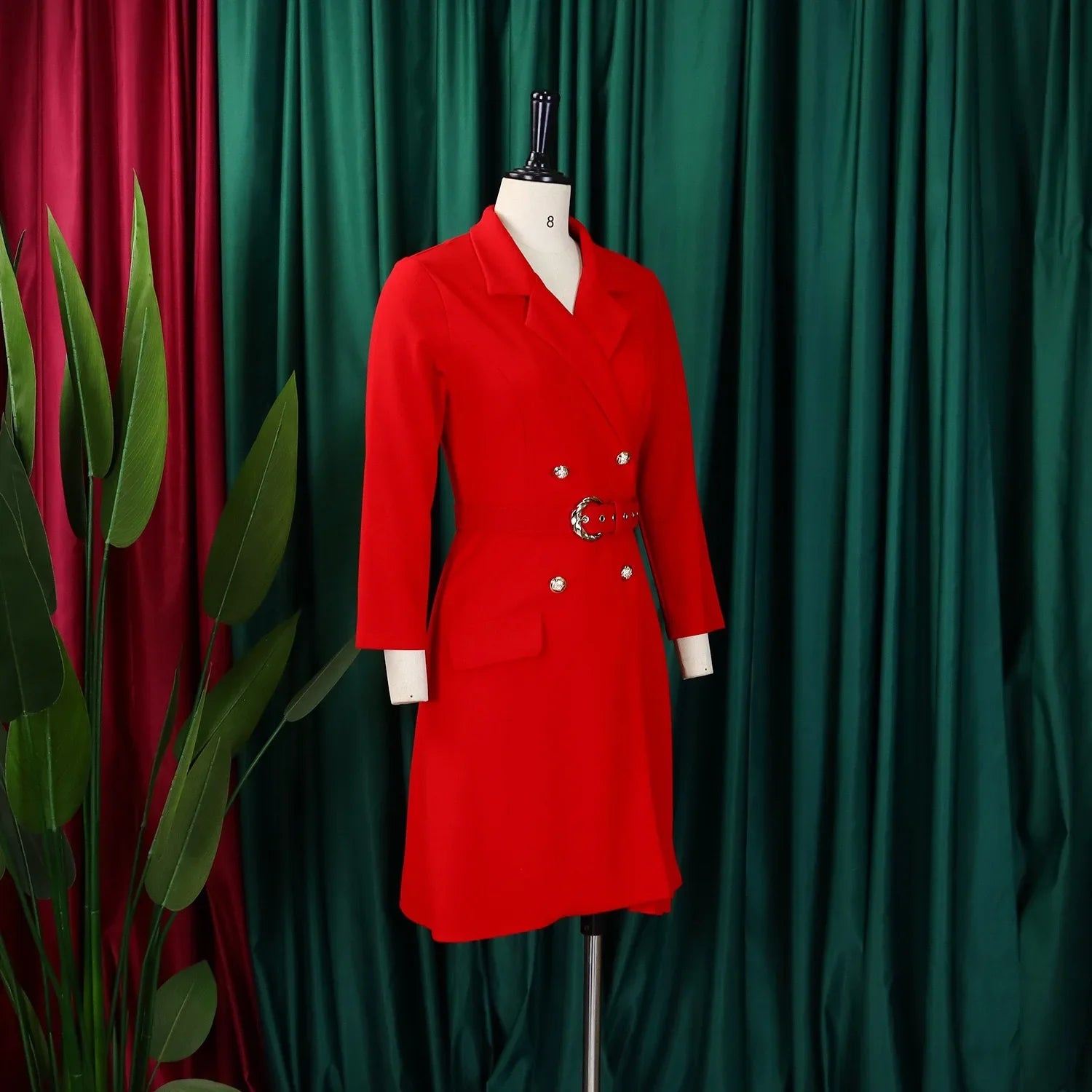 Elegant Blazer Dress For Women Notched Collar Full Sleeve