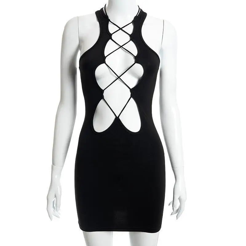 Sexy Cutout Bodycon Mini Dress With Crisscross Hollow Out