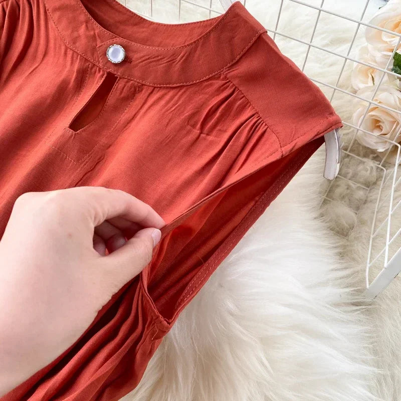 Sleeveless Summer Dress Solid Colors Green Blue Yellow Casual