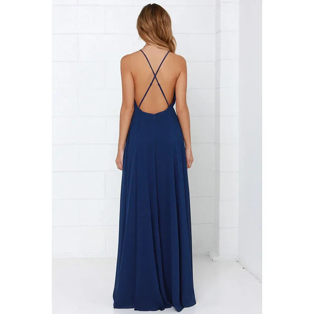Boho Maxi Dress Women Sleeveless O Neck Backless Sundress