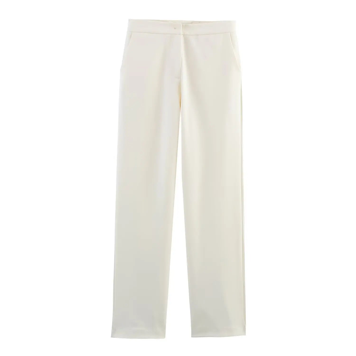 Women's Lace-up Loose Jacket and High Waist Zip Trousers Suit Set with Lapel Long Sleeve Coat for Spring and Summer