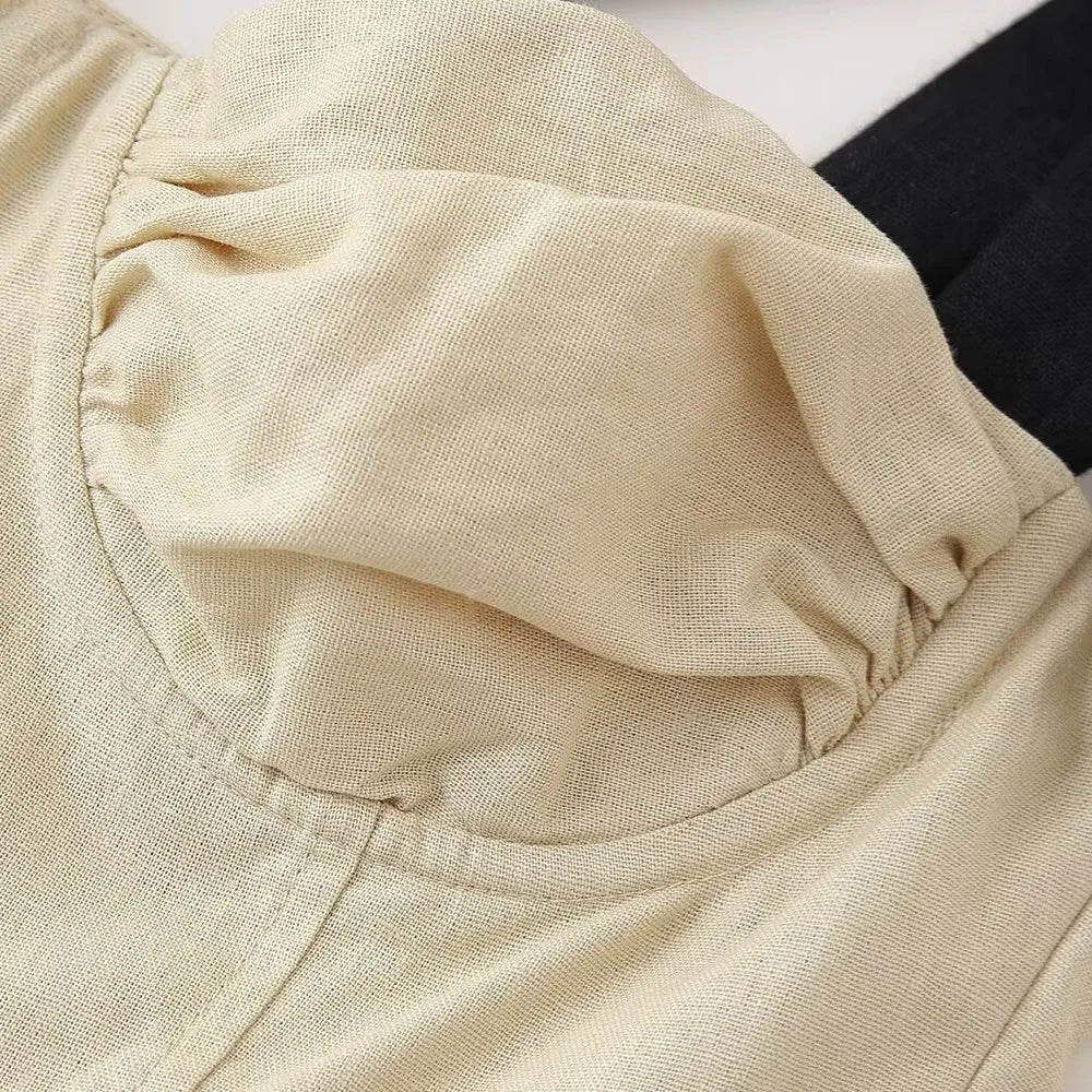 Slim Fit Linen Blend Mini Dress With Bow Decoration