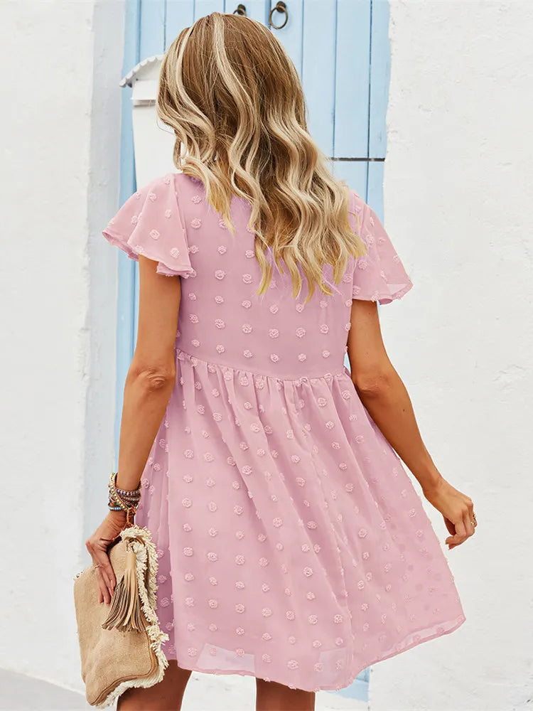 Bandage Dress For Women Solid High Waist Short Sleeve