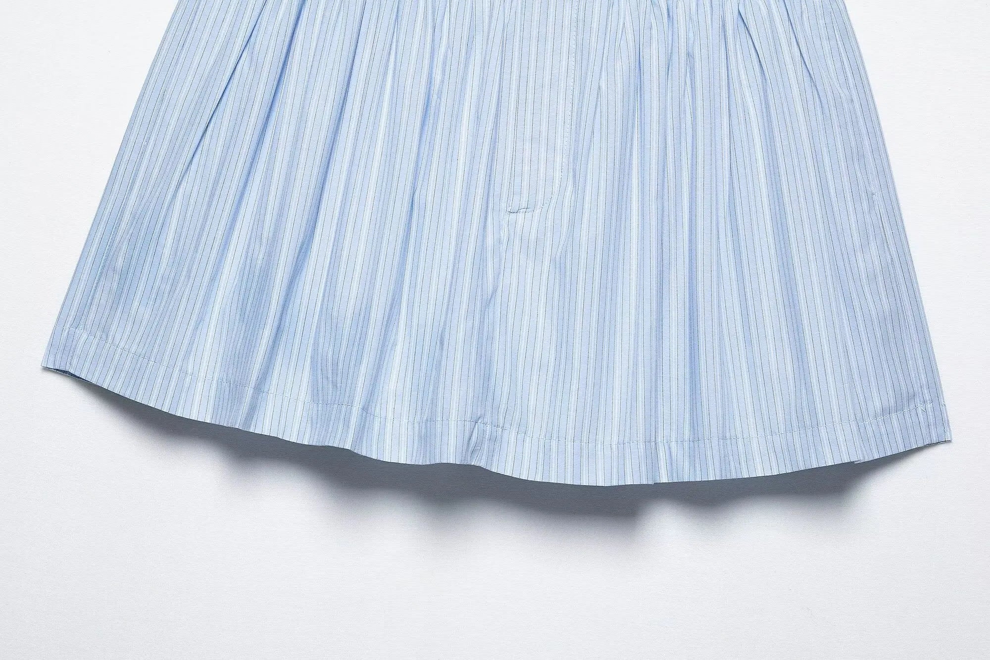 Women's Chic Two-Piece Blue Striped Long Sleeve Shirt and Front Zipper Mini Skirt Set