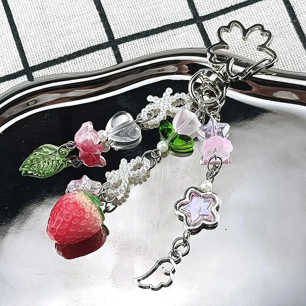 Cute Strawberry Bow Keychain Pendant for Girls Fashion Accessory and Gift