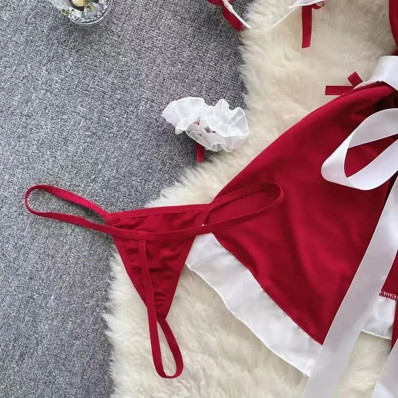 Maid Cosplay Nightwear Set Halter Hollow Out Thong