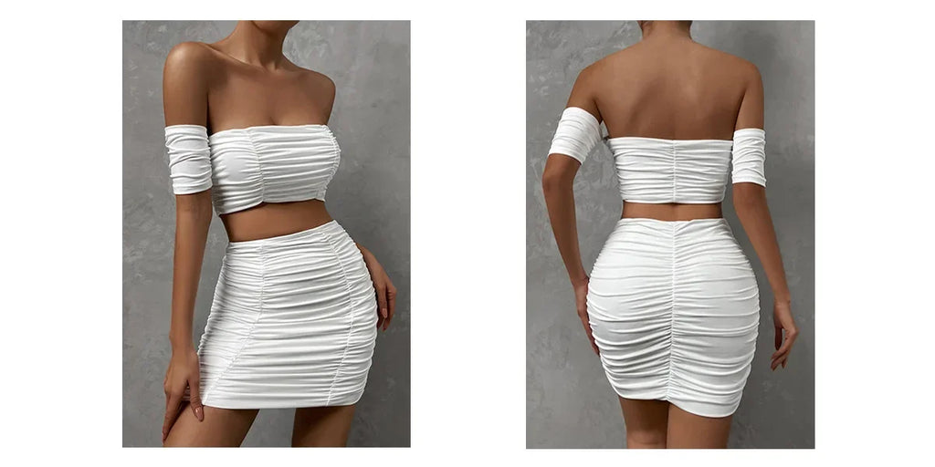 Fashionable Casual Women's Two-Piece Set with Short Sleeve Bodycon Skirt and Sexy Shoulder Cutouts Summer Outfit