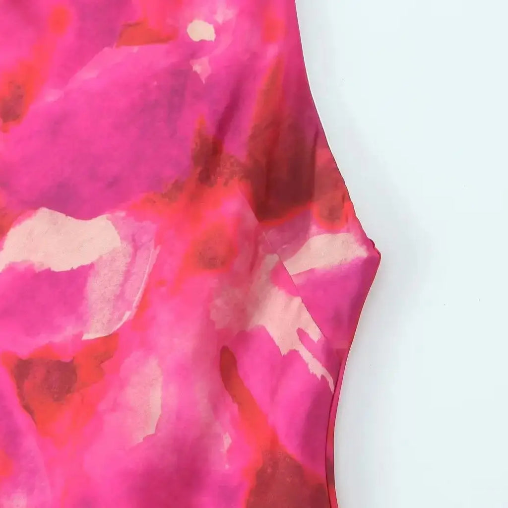 Printed Halter Neck Dress With Button Back for Women