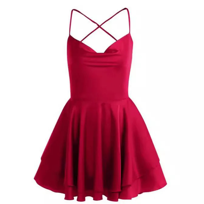 Satin Open Back Dress For Women Summer Sexy Fashion