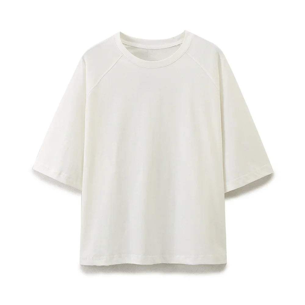 Women's Solid Casual Trouser Set with Short Sleeve T-Shirt and Elastic Waist Wide Leg Pants