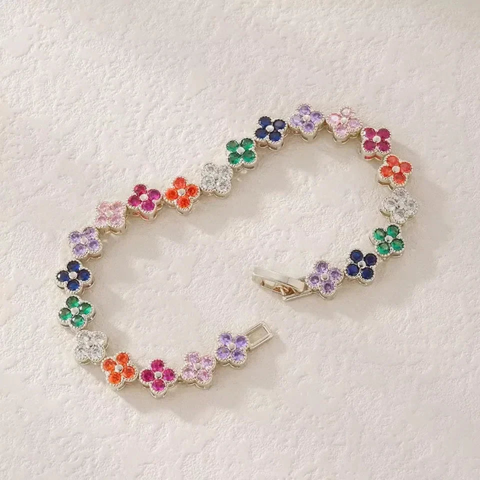 Rainbow Colorful Clover Zircon Bracelet Charming Crystal Jewelry Gift