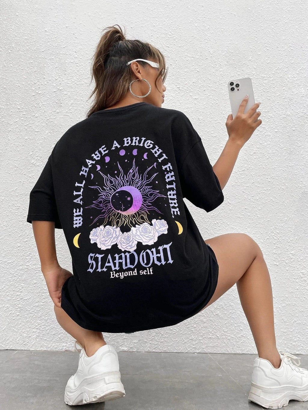 Sun And Moon Graphic Summer T-Shirt for Women Breathable Cotton Casual Short Sleeve O-Neck Tee
