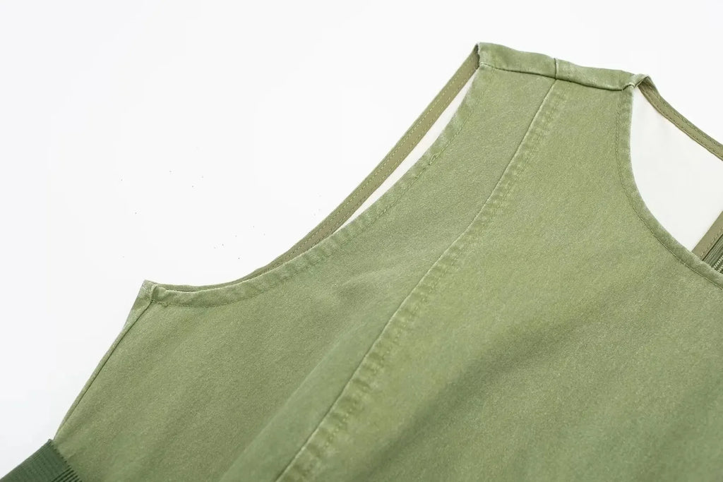 Green Belted Sleeveless Dress With Sweetheart Neckline