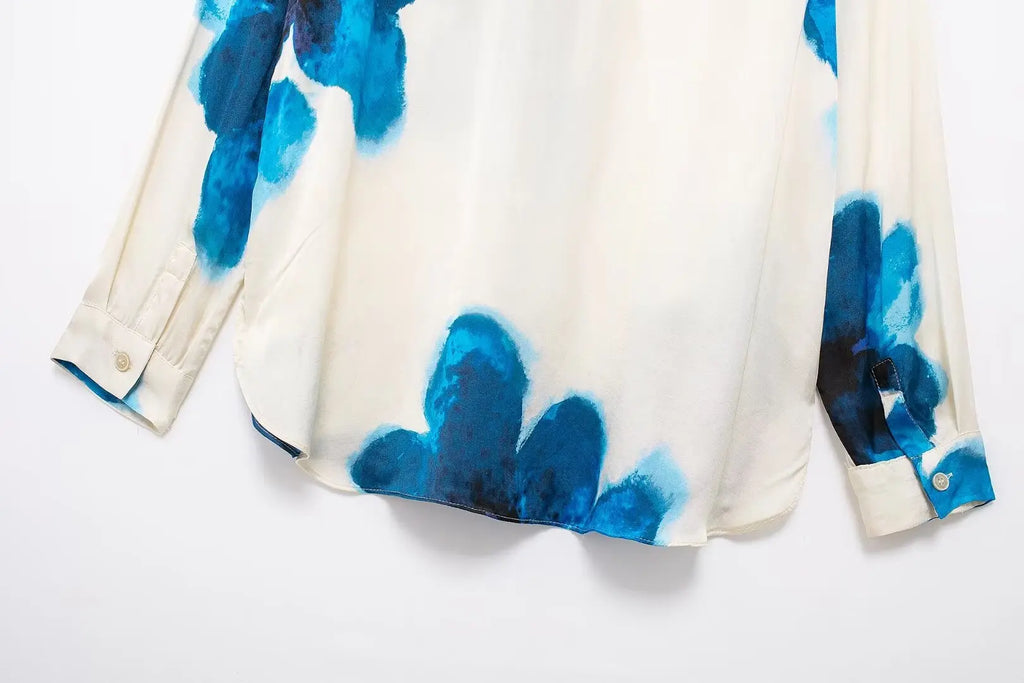 Floral Print Button-Up Shirt and Elastic Waist Wide Leg Pants Summer Set for Women